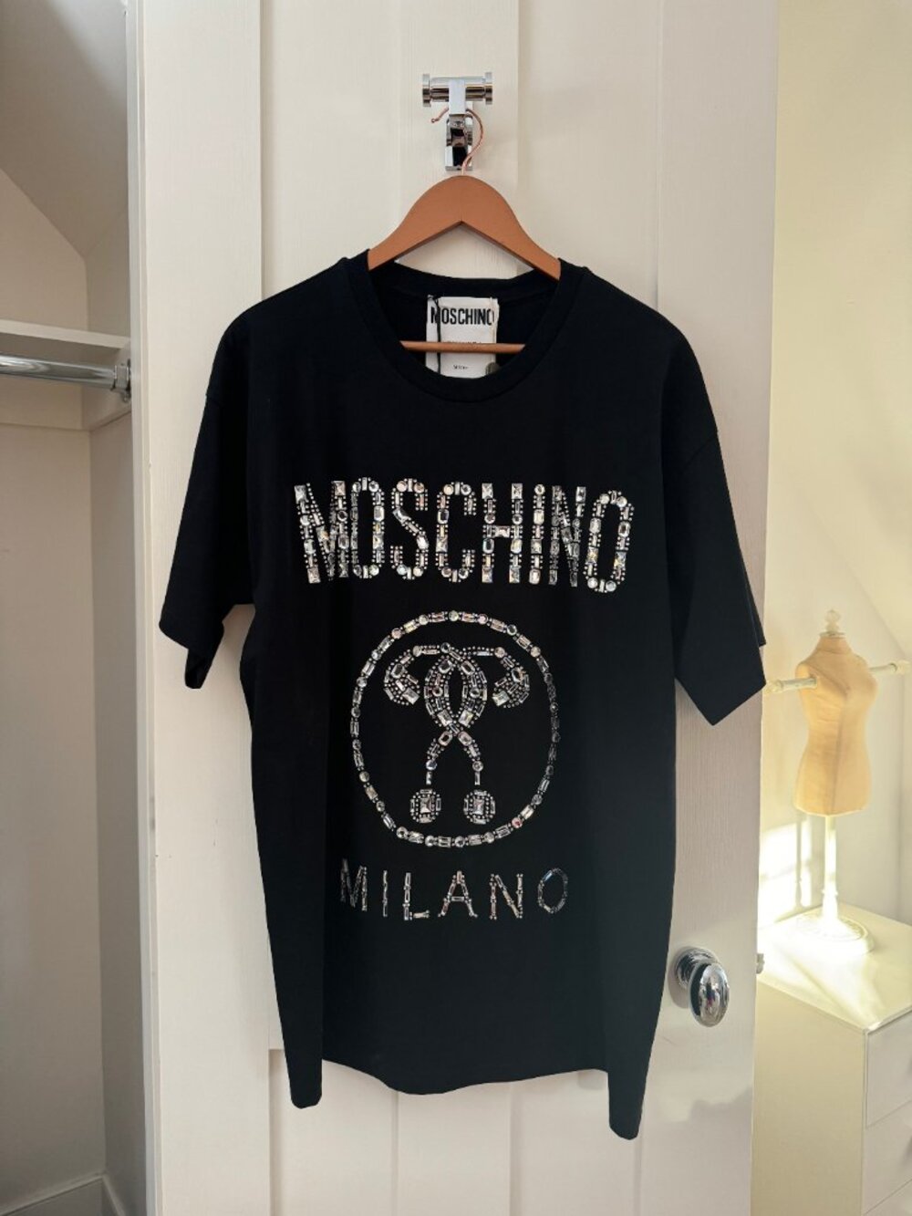 NWT Moschino black rhinestone T shirt mens/unisex size M
